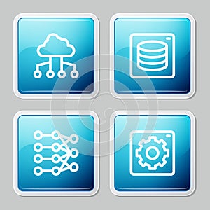Set line Network cloud connection, Server, Data, Neural network and Computer api interface icon. Vector