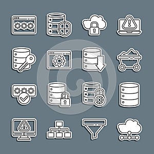 Set line Network cloud connection, Server, Data, Web Hosting, Coal mine trolley, Cloud computing lock, Browser setting