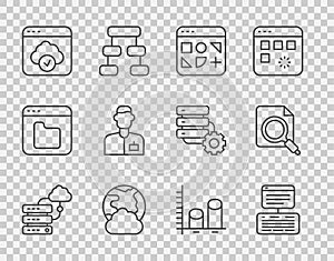 Set line Network cloud connection, Server, Data, Web Hosting, Different files, Social network, Cloud technology data