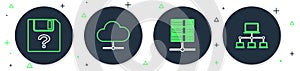Set line Network cloud connection, Server, Data, Web Hosting, Unknown document and Computer network icon. Vector
