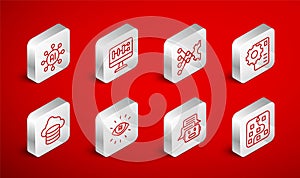 Set line Neural network, Algorithm, Chat bot, Artificial intelligence AI and Cloud database icon. Vector