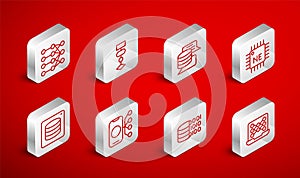 Set line Neural network, Algorithm, Server, Data, Processor CPU, Binary code, and icon. Vector