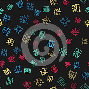 Set line Neural network, Artificial intelligence AI, and Chat bot on seamless pattern. Vector