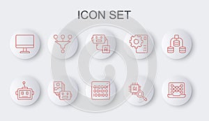 Set line Neural network, Artificial intelligence robot, Processor CPU, Computer monitor, Funnel filter, and Binary code