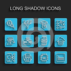 Set line Neural network, Artificial intelligence robot, Processor CPU, Web developer programming code, AI, Cloud