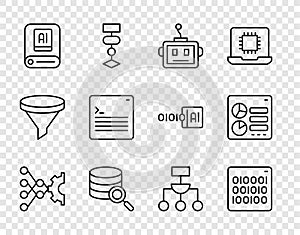 Set line Neural network, Binary code, Artificial intelligence robot, Server, AI, Web developer programming, Algorithm