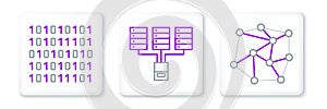 Set line Neural network, Binary code and Server, Data, Web Hosting icon. Vector