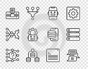 Set line Neural network, Chat bot, Server, Data, Artificial intelligence AI, Robot setting, Web developer programming