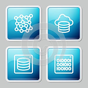 Set line Neural network, Cloud database, Server, Data and Binary code icon. Vector