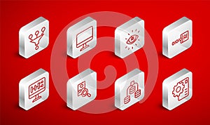 Set line Neural network, Computer monitor, Artificial intelligence AI, Binary code, Server, Data, Funnel filter, Photo