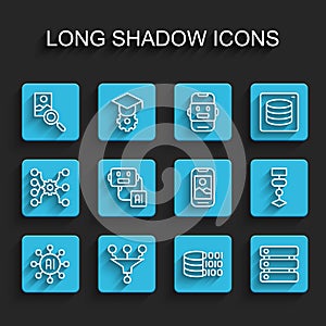 Set line Neural network, Funnel filter, Photo retouching, Binary code, Server, Data, Artificial intelligence robot