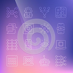 Set line Neural network, Processor CPU, Artificial intelligence AI, Funnel filter, Computer api interface, Server, Data