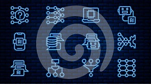 Set line Neural network, Processor CPU, Server, Data, Artificial intelligence AI, Chat bot and icon. Vector
