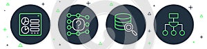 Set line Neural network, Server, Computer api interface and Algorithm icon. Vector