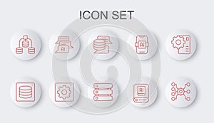 Set line Neural network, Server, Data, Artificial intelligence AI, Chat bot, Computer api interface and icon. Vector