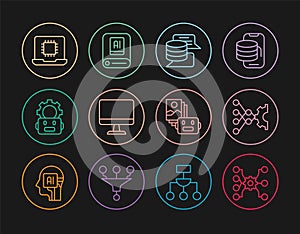 Set line Neural network, Server, Data, Computer monitor, Robot setting, Processor CPU, Artificial intelligence robot and