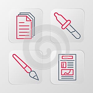 Set line News, Paint brush, Pipette and File document icon. Vector