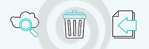 Set line Next page arrow, Search cloud computing and Trash can icon. Vector