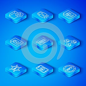 Set line NFT blockchain technology, Binary code, Mobile with art store app, contract, Document and, Digital crypto and