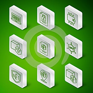 Set line NFT Digital crypto art, Binary code, contract, Document and lock, shield and blockchain technology icon. Vector