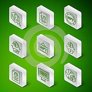 Set line NFT Digital crypto art, Binary code, Document and lock and icon. Vector