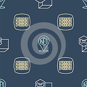 Set line NFT Digital crypto art, Binary code and on seamless pattern. Vector