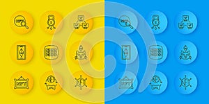 Set line NFT Digital crypto art, Ethereum ETH, Binary code, blockchain technology, Search, and Cyber security icon