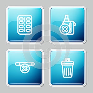 Set line Nicotine gum in blister pack, No electronic cigarette, smoking and Trash can icon. Vector