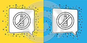 Set line No alcohol icon isolated on yellow and blue background. Prohibiting alcohol beverages. Forbidden symbol with