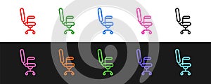 Set line Office chair icon isolated on black and white background. Vector