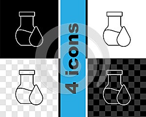 Set line Oil petrol test tube icon isolated on black and white, transparent background. Vector