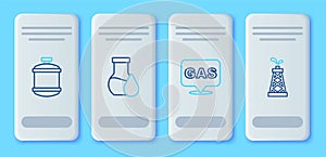 Set line Oil petrol test tube, Location and gas station, Propane tank and rig icon. Vector