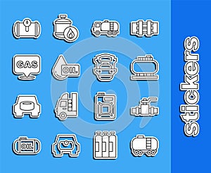 Set line Oil railway cistern, Metallic pipes and valve, tank storage, Tanker truck, drop, Location gas station, Gas for