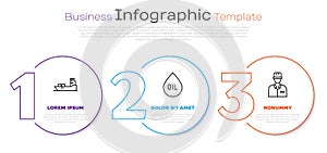 Set line Oil tanker ship, Oil drop and Oilman. Business infographic template. Vector