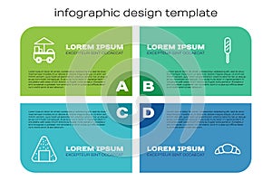 Set line Onigiri, Fast street food cart, Croissant and Corn dog. Business infographic template. Vector