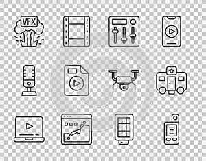 Set line Online play video, Light meter, Sound mixer controller, Histogram graph photography, VFX, AVI file document