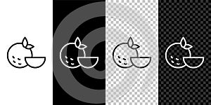 Set line Orange fruit icon isolated on black and white background. Vector
