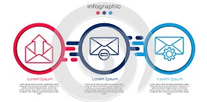 Set line Outgoing mail, Delete envelope and Envelope setting. Business infographic template. Vector