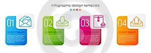 Set line Outgoing mail, Download inbox, Envelope and check mark and Upload inbox. Business infographic template. Vector