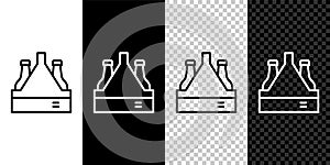 Set line Pack of beer bottles icon isolated on black and white,transparent background. Case crate beer box sign. Vector