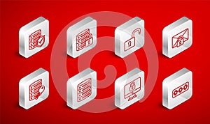 Set line Password protection, Server security with lock, Open padlock, Mail message password, Lock computer monitor