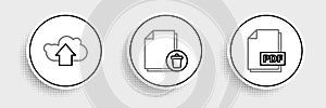 Set line PDF file document, Cloud upload and Delete icon. Vector