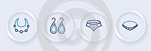 Set line Pearl necklace, Necklace, Earrings and icon. Vector