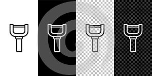 Set line Peeler icon isolated on black and white background. Knife for cleaning of vegetables. Kitchen item, appliance
