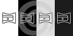 Set line Pencil sharpener icon isolated on black and white, transparent background. Vector
