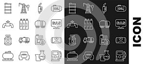 Set line Petrol or gas station, Gas tank for vehicle, Location and, Gasoline pump nozzle, Industrial cylinder, Metallic