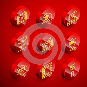 Set line Photo camera, Graphic tablet, fx and Camera roll cartridge icon. Vector