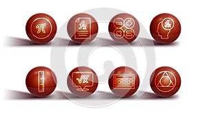 Set line Pi symbol, Ruler, Function mathematical, Calculator, Square root of x glyph, Triangle and icon. Vector