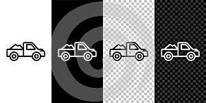 Set line Pickup truck icon isolated on black and white, transparent background. Vector