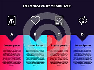 Set line Picture frame, Heart, Photo frames and hearts and Gender. Business infographic template. Vector